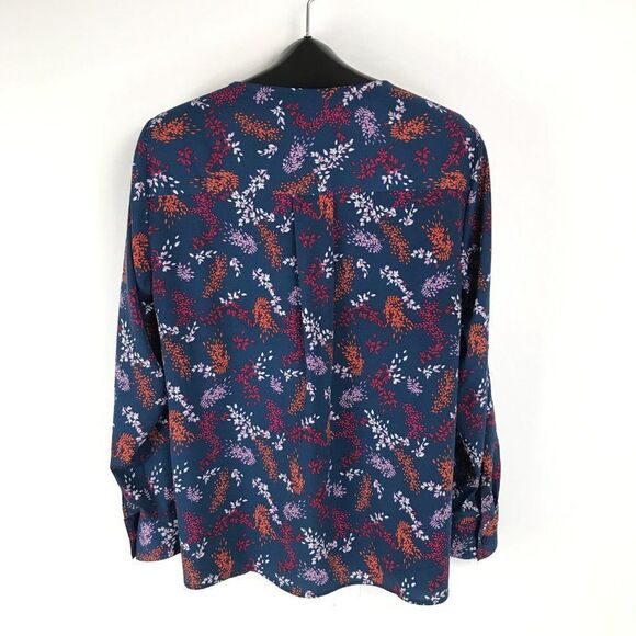 Lane Bryant Floral Leaf Print Blouse Women's Plus 14/16 Roll Tab Split V-Neck - Picture 5 of 10